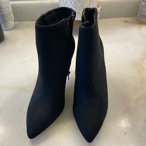 XOXO black booties.Suede like material.Worn once for photo shoot.Excellent Cond